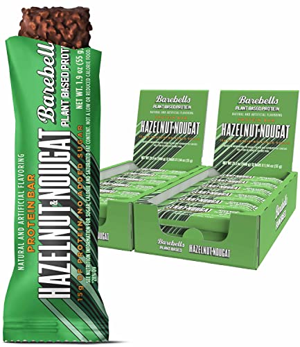 Barebells Vegan Protein Bars Hazelnut & Nougat - 12 Count, Pack of 2 - Plant Based Protein Bar with 15g of High Protein - Chocolate Protein Snacks with 1g of Total Sugars - On The Go Breakfast Bars