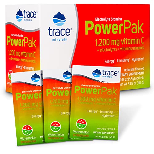 Trace Minerals | Power Pak Electrolyte Powder Packets | 1200 mg Vitamin C, Zinc, Magnesium | Boost Immunity, Hydration and Natural Energy | Watermelon | 30 Packets