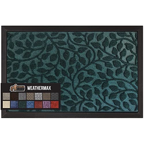 Gorilla Grip 100% Waterproof All-Season WeatherMax Doormat, Durable Natural Rubber, Stain and Fade Resistant, Low Profile, Indoor Outdoor Door Mats, Easy Clean Entrance Mat, 17x29, Moss Vine Leaves