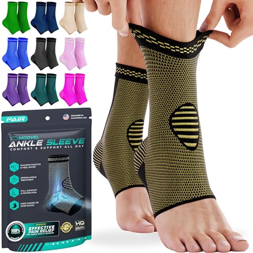 Modvel Ankle Brace for Women & Men - 4 Pair's of Ankle Support Sleeve & Ankle Wrap - Compression Ankle Brace for Sprained Ankle, Achilles Tendonitis, Plantar Fasciitis, & Injured Foot