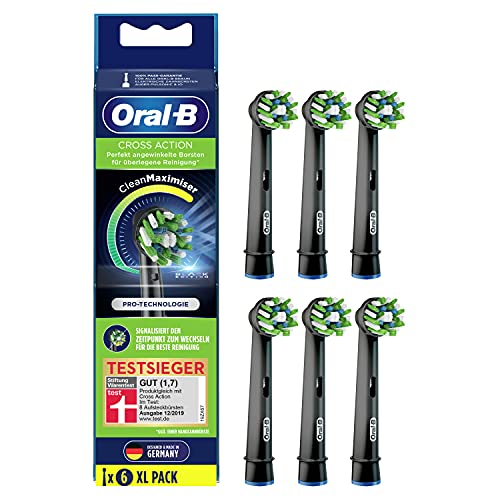 Oral-B CrossAction Black Edition Brush Heads with CleanMaximiser Bristles for Superior Cleaning, Pack of 6