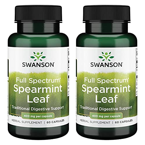 Swanson Spearmint Leaf (Mentha Spicata)-Full Spectrum Herbal Supplement Supporting Digestive Health '&' Mild Stomach Issues - (60 Capsules, 400mg Each) 2 Pack
