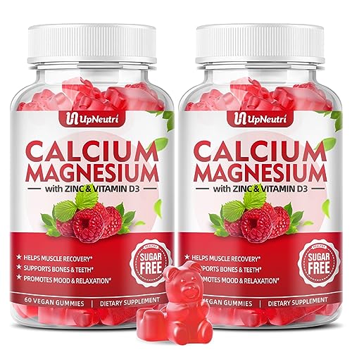 Calcium Magnesium Zinc with Vitamin D3 Gummies, Sugar Free Calcium Supplements for women men, High Absorption Zinc Gummies for Bone & Muscle & Immune Health, Vegan Raspberry Flavor - 120 Count