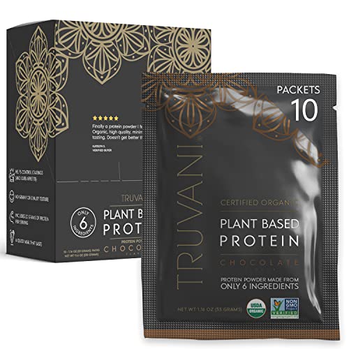 Truvani Organic Vegan Protein Powder Chocolate - 20g of Plant Based Protein, Organic Protein Powder, Pea Protein for Women and Men, Vegan, Non GMO, Gluten Free, Dairy Free (Travel Kit)