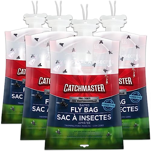 Catchmaster Pro Series Fly Bag 4-Pack, Hanging Fly Trap Outdoor Home, Bug Catcher and Flying Insect Trap with Natural Attractant, Pet Safe Pest Control, XL Bag for Backyard, Pool, Patio & Camping