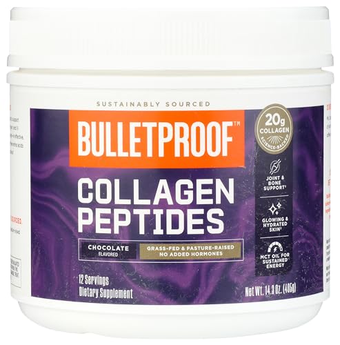 Bulletproof Chocolate Collagen Protein Powder with MCT Oil, 19g Protein, 14.3 Oz, Collagen Peptides and Amino Acids for Healthy Skin, Bones and Joints