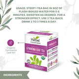 Gymnema Sylvestre Leaf Tea -20x- 6 BOXES - 24 teabags/box -No Caffeine, Kosher, Organic, GMO-Free, Gluten-Free-18 Bleach Free Tea Bags (0.83 oz/24g)