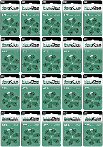 Hear Clear Size 675P Cochlear Implant Hearing Aid Batteries Green Tab (120 Batteries)