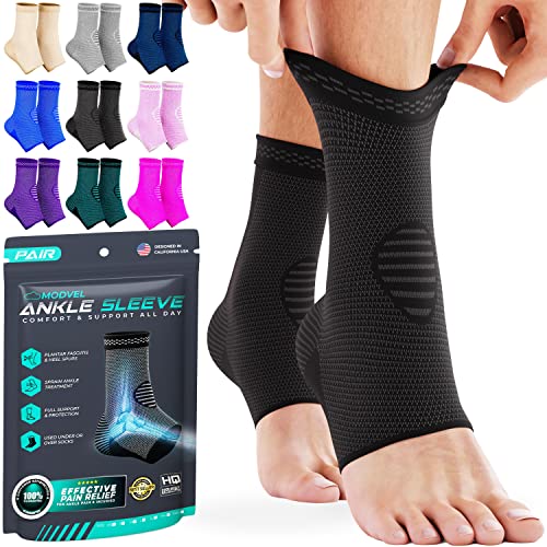 Modvel 2 Pack Ankle Brace Compression Sleeve Injury Recovery, Joint Pain FSA or HSA eligible Achilles Tendon Support, Plantar Fasciitis Foot Socks with Arch Support (Medium) (MV-151-M-BL) Foot Gear