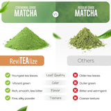 ReviTEAlize Organic Matcha Mushroom Powder - Organic Ceremonial Grade Matcha Powder Blend Mushroom Coffee Alternative - Mushroom Matcha Latte Powder (60 Servings)