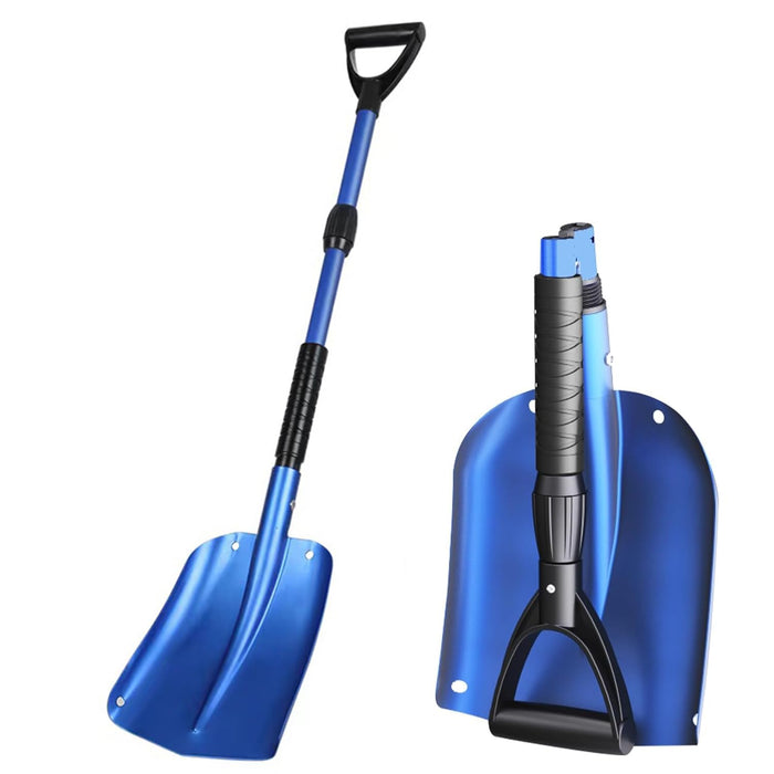 40" Collapsible Snow Shovel for Car, Emergency Snow Shovel with Ergonomic D-Grip Handle and Retractable Aluminum Handle, Portable Compact Snow Shovel for Car Trunk Snowmobiles Camping, Blue
