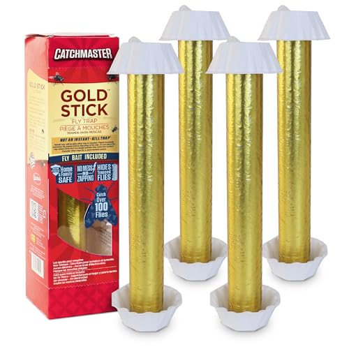 Catchmaster Gold Stick Fly Trap 4-Pk, Bug & Fruit Fly Traps for Indoors & Outdoors, Premium Adhesive Mosquito, Gnat, & Bug Catcher, Pheromone Baited Insect Killer, Pet Safe, Bulk Pest Control for Home