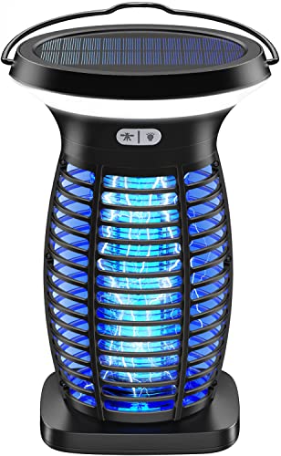 Solar Bug Zapper for Outdoor Indoor, Portable Camping Lantern with SOS Emergency Light, Electric Mosquito Zappers Killer, Rechargeable Insect Fly Pest Attractant Trap for Hiking, Backyard, Patio