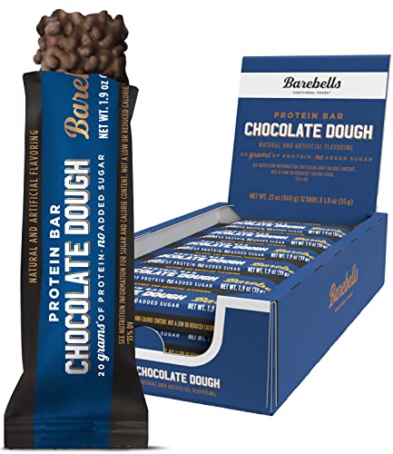 Barebells Protein Bars Chocolate Dough - 12 Count, 1.9oz Bars - Protein Snacks with 20g of High Protein - Chocolate Protein Bar with 1g of Total Sugars - On The Go Protein Snack & Breakfast Bars