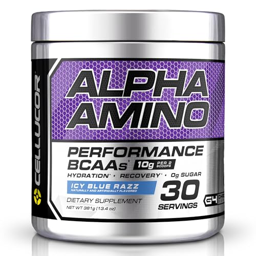 Cellucor Alpha Amino EAA & BCAA Powder | Branched Chain Essential Amino Acids + Electrolytes | Icy Blue Razz | 30 Servings
