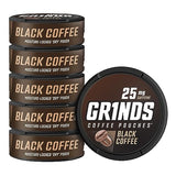 Grinds Coffee Pouches | 6 Cans of Black Coffee | 18 Pouches Per Can | 1 Pouch eq. 1/4 Cup of Coffee (Black Coffee)