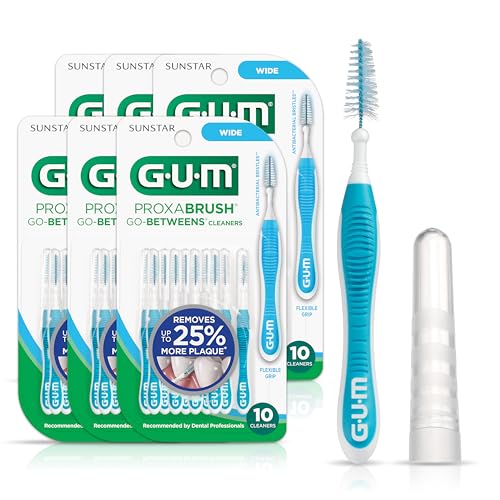 GUM Proxabrush Go-Betweens - Wide - Interdental Brushes - Soft Bristled Dental Picks for Plaque Removal & Gum Health - Safe for Braces & Dental Devices, 10ct (6pk)