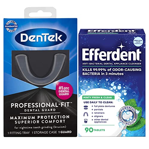 DenTek Professional-Fit, Maximum Protection Dental Guard for Teeth Grinding and Efferdent Anti-Bacterial Cleanser Tablet, 90ct