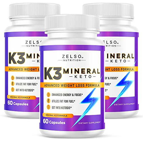 (3 Pack) K3 Mineral Keto Pills by Zelso Nutrition, Advanced K3 Pill Formula For Men and Women - Emily, 90 Day Supply (180 Capsules)