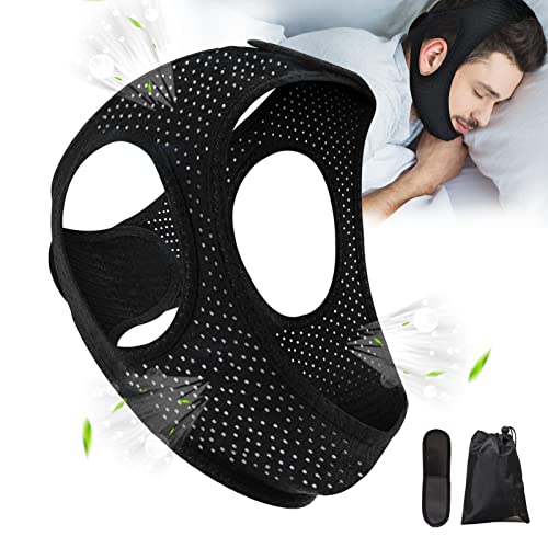 Chin Strap for Cpap Users Anti Snoring Devices - Forzacx Breathable Cpap Chin Strap Snoring Solution, Effectively Reduce Snoring, Non-Stick Hair, Don't Fade - Black