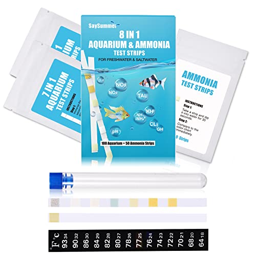 8 in 1 Ammonia Test Kit for Aquarium, Aquarium Test Strips, Fish Tank Test Strips, Aquarium Ammonia Test Strips for Aquarium 150 Counts for Freshwater Saltwater, Testing Ammonia and 7 More