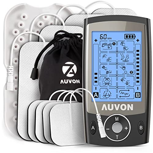 AUVON Dual Channel TENS Unit Muscle Stimulator with 20 Modes, Rechargeable TENS Machine for Back/Neck/Lower Back/Leg/Muscle Pain Relief, with 4pcs 2" and 4pcs 2"x4" Electrode Pads (Black)