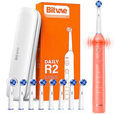 Bitvae R2 Rotating Electric Toothbrush for Adults with 8 Brush Heads, 5 Modes Rechargeable Power Toothbrush with Pressure Sensor, Coral Orange