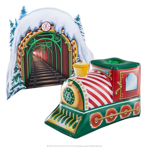 The Elf on the Shelf Scout Elves at Play Peppermint Train Ride. Inflatable Train for Fun Arrival Scenes!