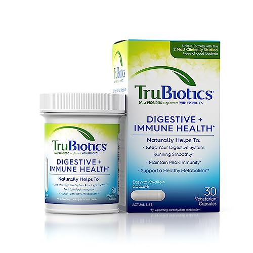 TruBiotics Probiotics for Digestive & Immune Health, Supports Regularity & Helps Relieve Abdominal Discomfort, Gas & Bloating, 2 Clinically Studied Probiotic Strains, Plus Prebiotics, 30 Capsules
