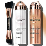 LUMINESS Silk Airbrush Spray Foundation Makeup Starter Kit - Full Coverage Foundation, Primer & Dual-Sided Buffing Brush - Buildable Coverage, Anti-Aging Formula Hydrates & Moisturizes (Shade - Light Warm)