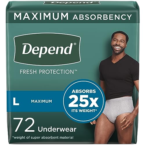 Depend Fresh Protection Adult Incontinence Underwear for Men (Formerly Depend Fit-Flex), Disposable, Maximum, Large, Grey, 72 Count (2 Packs of 36), Packaging May Vary
