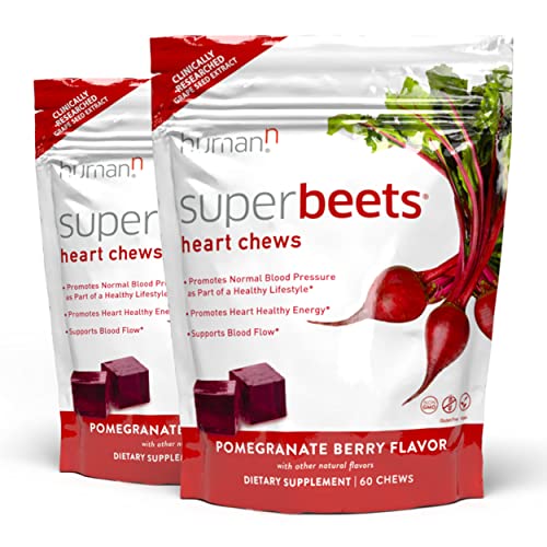 humanN SuperBeets Heart Chews - Grape Seed Extract & Non-GMO Beet Energy Chews - Pomegranate Berry Flavor - 120 Count (Total)