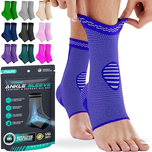 Modvel Ankle Brace for Women & Men - 4 Pair's of Ankle Support Sleeve & Ankle Wrap - Compression Ankle Brace for Sprained Ankle, Achilles Tendonitis, Plantar Fasciitis, & Injured Foot