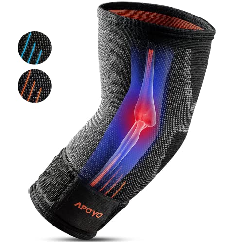 APOYO Elbow Brace for Tendonitis and Tennis Elbow, Elbow Compression Sleeve, Tennis Elbow Brace for Women and Men w/ Adjustable Strap for Tennis Elbow Relief, Weightlifting, Arthritis, Workouts, Reduce Joint Pain During Fitness Activity (Medium)