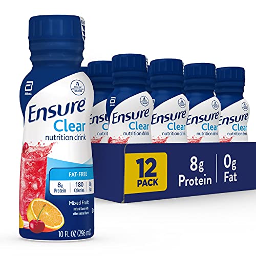 Ensure Clear Nutrition Liquid Drink, 0g fat, 8g of protein, Mixed Fruit, 10 Fl Oz (Pack of 12)