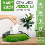 Body Wipes for Camping 50 XXL Camping Wipes 12''x 12'', Shower Body Wipes for Camping, Body and Face Wipes, Biodegradable Personal Hygiene Body Cleansing Wipes for Women Men Kids Elderly Travel