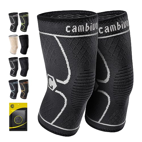 CAMBIVO 2 Pack Knee Brace, Knee Compression Sleeve for Men and Women, Knee Support for Running, Workout, Gym, Hiking, Sports (Gray,X-Large)