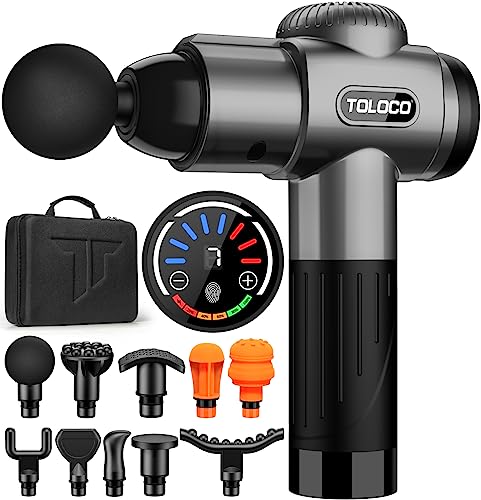 TOLOCO Massage Gun, Muscle Massage Gun Deep Tissue for Athletes, Portable Percussion Massager with 10 Massage Heads, Electric Body Massager for Any Pain Relief, Grey
