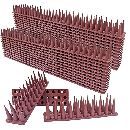 24Pack Bird Spikes - Total Length 408 inch Plastic Bird Deterrent Spikes - Bird Deterrent Spikes Keep Pigeon, Squirrel, Raccoon, Cats,Plastic Fence Spikes for Railing and Roof Brown