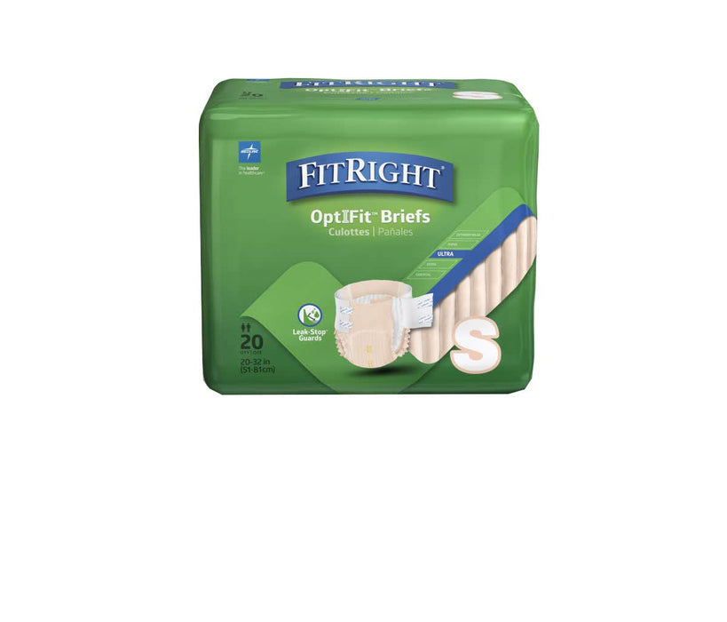 Medline FitRight OptiFit Ultra Adult Briefs, Incontinence Diapers with Tabs, Heavy Absorbency, Small, 20 to 32", 20 Count