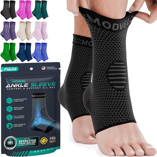 Modvel Ankle Brace for Women & Men of Ankle Support Sleeve & Ankle Wrap - Compression Ankle Brace for Sprained Ankle, Achilles Tendonitis, Plantar Fasciitis, Injured Foot