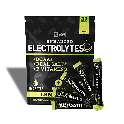 Enhanced Electrolyte Powder Stick Packs (Lemon Lime - 20 Packets) Sugar Free + BCAA B-Vitamins & Real Salt® - Keto Electrolytes, Hydration Powder