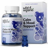 Wild & Organic Calm & Mood Support Gummies - Herbal Supplement with Magnesium, L-Theanine, Ashwagandha, Lemon Balm & Bacopa - Support Calmness, Alertness, Stress Relief - Vegan, Non-GMO - 60 Chews