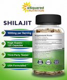 aSquared Nutrition Shilajit 1000mg - 120 Capsules - Pure Shilajit Extract Supplement and Powder Complex Pills - Natural Humic & Fulvic Acid & Trace Minerals - Alternative to Resin & Drops