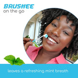Brushee - The Evolution of Oral Care | 3-in-1 Tool (Pre-Pasted Mini-Brush + Floss + Pick) | Individually Wrapped | Disposable | Prepasted Travel Toothbrushes | Small Adult Toothbrush (48 Pack)
