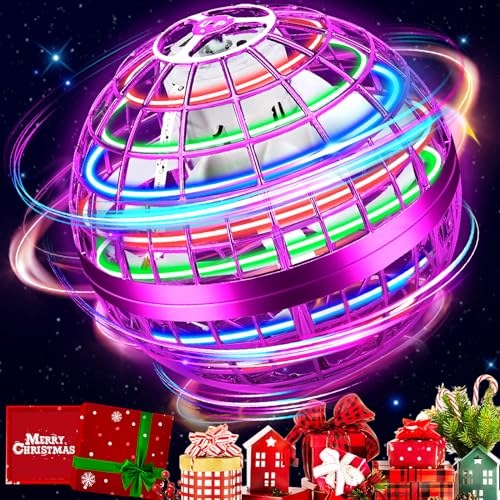 Flying Orb Ball Toys,Galactic Fidget Spinner for Kids,Magic Boomerang Spinner with Flashing LED Lights,Hand Controller Mini Drone for Kids Adults Outdoor Indoor,Cool Toys (Purple)