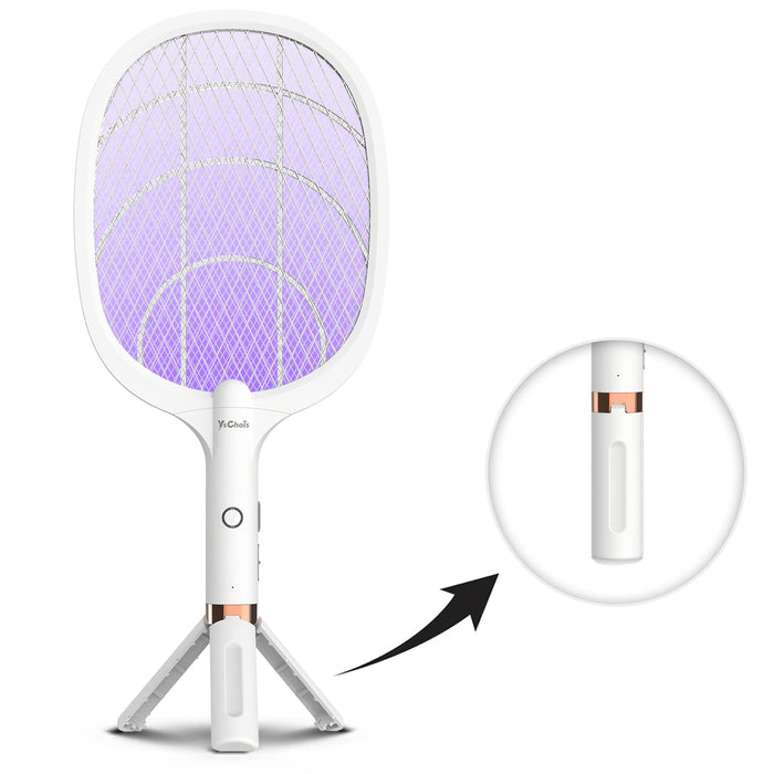 YsChois Electric Fly Swatter Racket, Rechargeable Fly Zapper - 4000 Volt, Exclusive 2-in-1 Bug Zapper Racket - USB Charging, 1800mAh Li-Battery, Indoor & Outdoor Use, White, 2 Packs