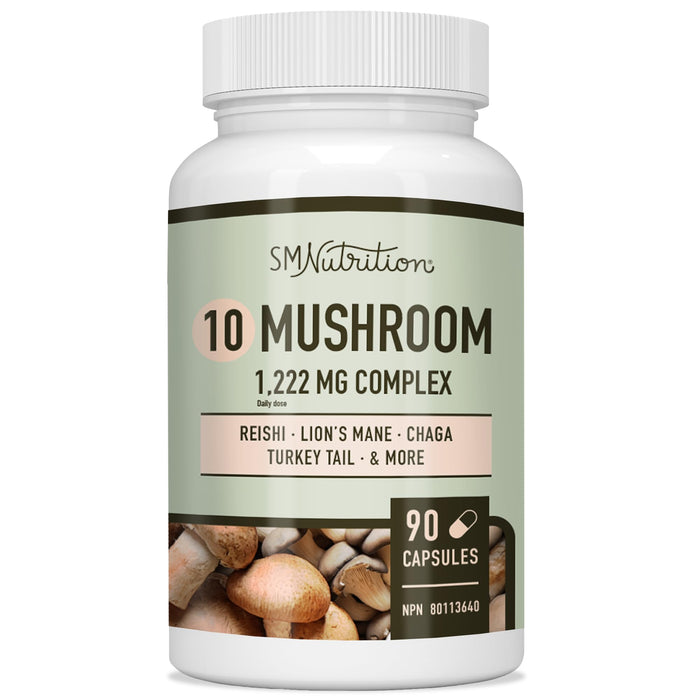 10 Mushroom Complex Supplement | 1300+ MG Blend | Immune & Adaptogen Support from Lions Mane, Turkey Tail, Cordyceps, Reishi, Shiitake, Maitake, Chaga & White Button Mushroom Extracts | 90 Capsules