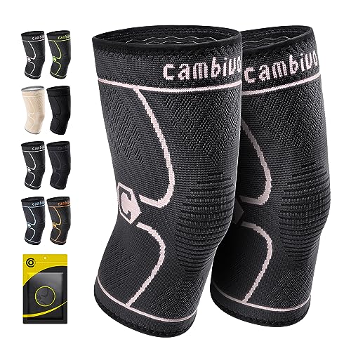 CAMBIVO 2 Pack Knee Brace, Knee Compression Sleeve Support for Men and Women, Knee Pads for Running, Hiking, Meniscus Tear, Arthritis,Joint Pain Relief (Pink,Medium)