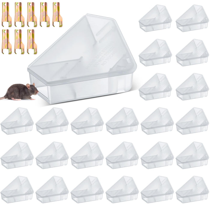 Qualirey 24 Pcs Mice Station with Keys Mouse Bait Stations Waterproof Mice Stations Outdoor Mice Traps Bait Boxes for Mice Indoor Outdoor, Bait Not Included, Suitable for Small Mice (Translucent)